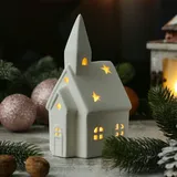 MARELIDA Teelichthalter Kirche Porzellan Windlicht Lichterhaus Teelichthaus