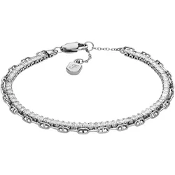 Armband FOSSIL "Schmuck Geschenk Metall Armkette Heritage, JA7272710, JA7273040", silber (metallfarben, kristallweiß, kristallweiß), Armbänder, Damen, Metall, mit Glasstein