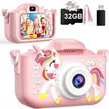 Kinder Fotoapparat, Kamera Kinder 1080P 2,0-Zoll-Bildschirm Digitalkamera Kinder mit 32GB-Karte, Fotoapparat Kinder Geschenke für Jungen Mädchen 3–12 Jahren