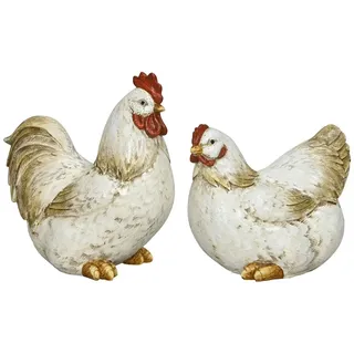 finehomegarden Osterfigur Huhn + Hahn 2erSet creme/braun H13cm + 17cPolyresin Ostern Figur (2 St), Skulptur Landhaus Osterdekoration Deko / Paket