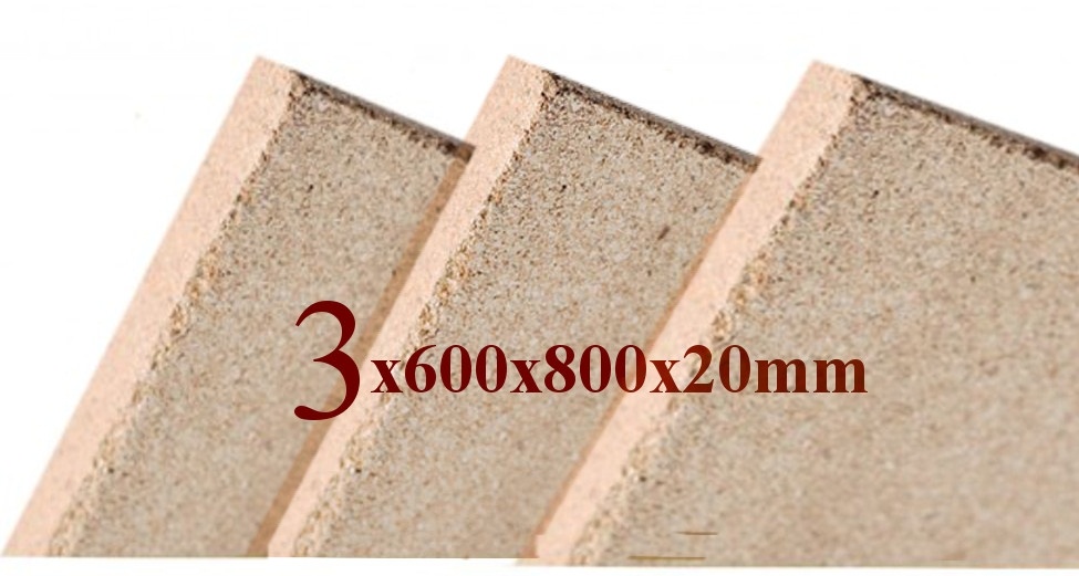 3x Vermiculite Brandschutzplatten | 800x600x20mm | Schamotte-Ersatz