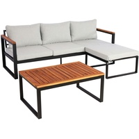 Mendler Garten-Garnitur HWC-L26b, Gartenlounge Sitzgruppe Lounge-Set Sofa, Aluminium Akazie Holz MVG-zertifiziert ~ hellgrau