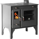 Prometey Kaminofen mit Backfach und Herdplatte Retro Eco Schwarz Rechts Holzofen 7 kW Kamin Ofen Holz Werkstattofen Hüttenofen Heizofen Gartenofen - Schwarz