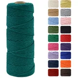 MOMAHUA 2mm Dunkelgrün Makramee Garn, 100m Makramee Baumwollgarn 2mm/3mm, Baumwollkordel Natur, Baumwoll Bastelschnur für Basteln Stricken Boho Deko DIY Handwerk Wandbehang Wohnzimmer Balkon