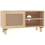 vidaXL TV-Schrank Braun 80x30x40 cm Massivholz Kiefür und Natur-Rattan