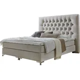 Atlantic Home Collection Boxspringbett RONJA mit extra großem Kopfteil in Hoteloptik, 140x200 cm, inklusive Topper (Härtegrad H2), Creme