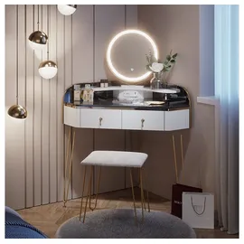 Vicco Eckschminktisch Amira mit LED-Spiegel, Hocker und USB-Anschluss in weiß