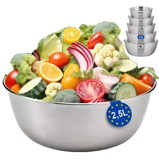 konzept Rührschüssel Edelstahl 24cm 2,5L, Universelle Salatschüssel Groß für Zubereitung, Servieren, Aufbewahrung, Perfekt für Handmixer, Stapelbar