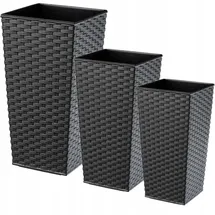 Kadax Rattan Blumentopf Set, Blumenkübel aus Kunststoff, 30+35+40 cm, Graphit