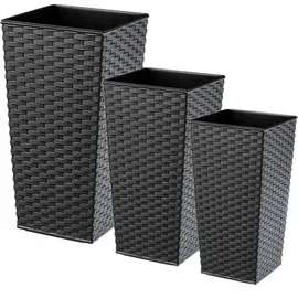 Kadax Rattan Blumentopf Set, Blumenkübel aus Kunststoff, 30+35+40 cm, Graphit