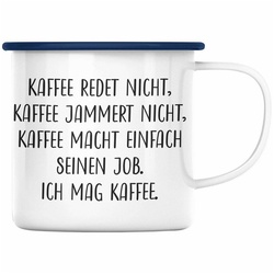 Trendation Thermotasse Trendation – Lustige Emaille Tassen KaffeeEmaille Tassen mit Spruch Kaffee Redet Nicht KaffeeEmaille Tasse Kaffeebecher blau