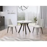 WFL GROUP Esstisch Twixy ausziehbar rund modern mit schwarzen Holzbeinen (MADE IN EU, erhältlich in 3 Größen – 90/100/100 cm, ausziehbar auf 170/150/200 cm), platzsparender Tisch für kleine Küche, Esszimmer oder Wohnzimmer weiß 90 cm x 76.00 cm x 90 cm