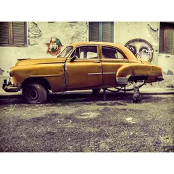 Fototapete PAPERMOON "Photo-Art SVETLIN YOSIFOV, ALTES AUTO / KATZE", bunt, B:4,00m L:2,60m, Vlies, Tapeten