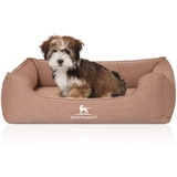 Knuffelwuff Orthopädisches Hundebett Leano aus Velours mit Handwebcharakter M-L 85 x 63cm Hellbraun - abnehmbarer Bezug - waschbar - für große, mittelgroße und kleine Hunde