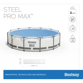 BESTWAY Steel Pro Max Frame Pool Set 488 x 122 cm lichtgrau inkl. Filterpumpe + Zubehör
