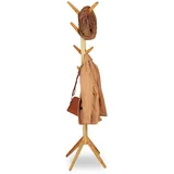 Relaxdays Garderobenständer Bambus, Kleiderständer mit 8 Haken, modernes Tree Design, HxBxT: 179 x 40,5 x 40,5 cm, natur
