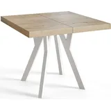 Quadratischer Esszimmertisch RICO, ausziehbarer Tisch, Größe: 110-210X110X77 cm, Wohnzimmertisch Farbe: HALIFAX, mit Holzbeinen in Farbe Weiß - Braun/Weiß