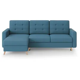 beautysofa Ecksofa VINCI mit Schlaffunktion und Bettkasten, Blau Velo 631, Uniwersalle Ottomane - Blau
