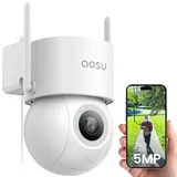 AOSU 3K 5MP Überwachungskamera Aussen,Kabel WLAN Kamera Outdoor Überwachung außen Mit 400Lm Spotlight Full Color Nachtsicht 360° PTZ Ansicht IP Kamera Outdoor, 24/7 Aufzeichnung, Fahrzeugschutz