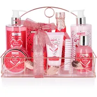 Brubaker Cosmetics 10-tlg. Dusch- und Badeset Himbeere Champagner Duft - Frauen Pflegeset Geschenkset in Metall Badregal Rosé Gold - Geschenk Set für Freundin oder Mama