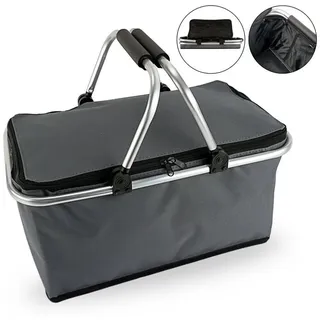 Cepewa Einkaufskorb faltbar Einkaufstasche 30 L Faltkorb Picknickkorb (grau ohne Thermofunktion)
