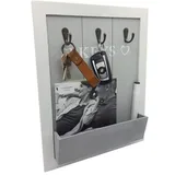 LB H&F Schlüsselbrett mit Ablage weiß Holz Schlüsselkasten Vintage Schlüsselschrank und 3 Schlüsselhaken Keys für Briefe, Stifte, Handy Schlüsselleiste Schlüsselboard Grau/Weiß