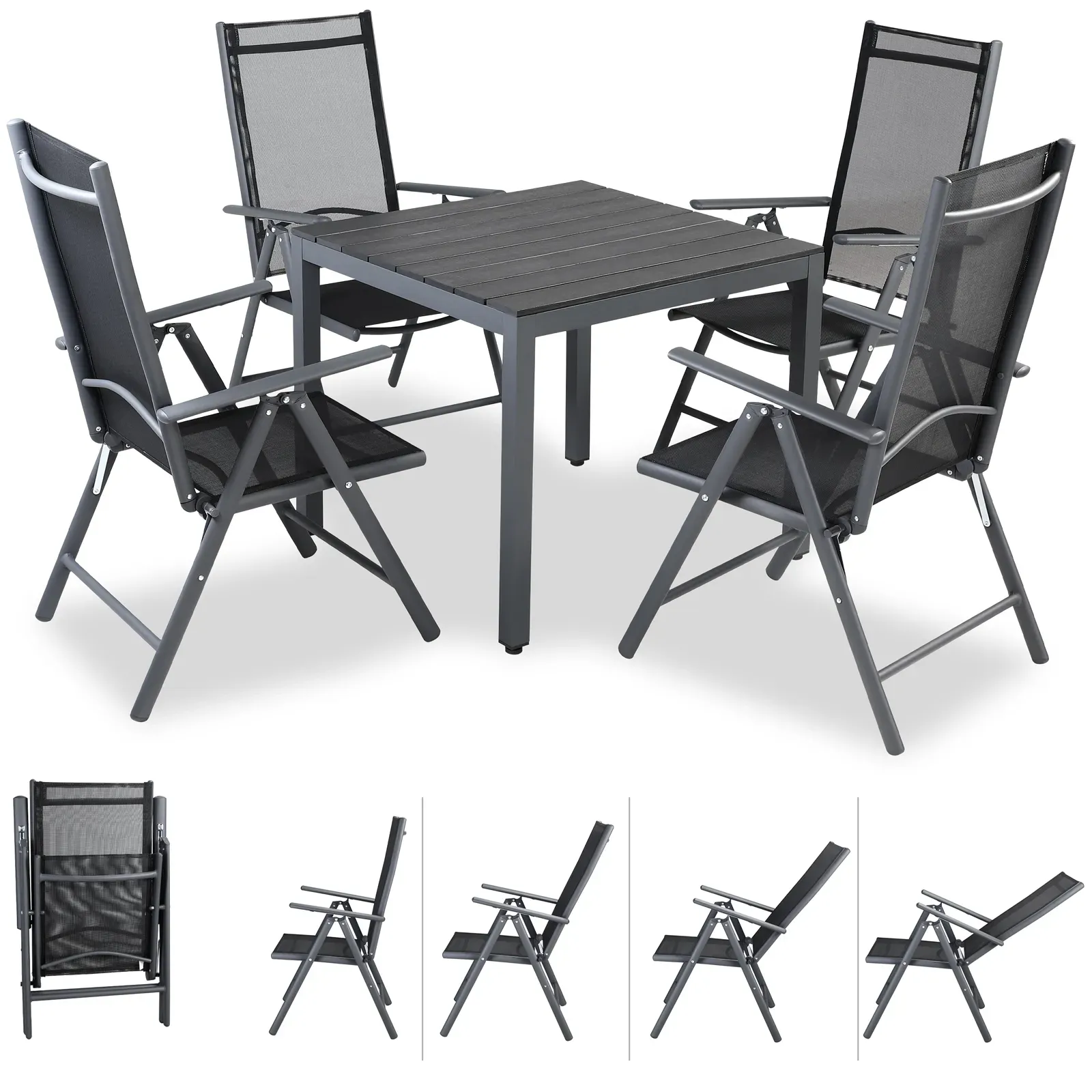 Garden set Bern 4 chairs 1 table anthracite alu
