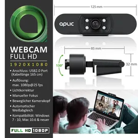 Aplic Full HD Webcam, 1080p, Mikrofon, Licht, 5P Linse