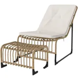 Rattan Relaxsessel Mit Fußhocker Uv-beständig Gartensessel Mit Kissen Bänder Outdoor Rattanstuhl Gartenstuhl Für Garten, Balkon, Terrasse Naturholz