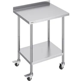 Vevor Edelstahl Arbeitstisch Küche, kommerzieller Lebensmittelzubereitungs Küchetisch mit Rollen, 61 x 76 x 100 cm