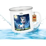 Druckerino Emaille Tasse für Kinder mit Namen personalisiert Geschenk personalisiert Namenstasse Tiere Geschenk mit Name Kinder Kindertasse mit Namen für den Kindergarten 300 ml (Einhorn)