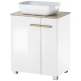 furn.design Waschbeckenunterschrank 60 x 82 x 40 cm Weiß Hochglanz/Eiche