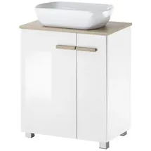 furn.design Waschbeckenunterschrank 60 x 82 x 40 cm Weiß Hochglanz/Eiche