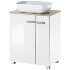 furn.design Waschbeckenunterschrank 60 x 82 x 40 cm Weiß Hochglanz/Eiche