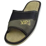 APREGGIO - Herren Hausschuhe aus Leder – Slip-On, Pantoffeln, Hausschuh Männer, Rutschfest, Zuhause Grau -VIP gr. 46 - 46 EU