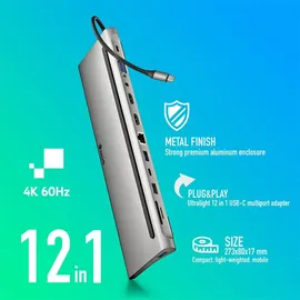 ngs Wonder Dock 12 USB-C 12 Ports), Dockingstation + USB Hub, Silber