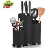 3 in 1 Messerblock Ohne Messer, Messerblock Universal Runder, Unbestückte Messerblöck mit Schlitzen, Schwarz Messerhalter, Küchenmesser Aufbewahrungsregal, Wiederverwendbar, für Küchenmesser Geeignet