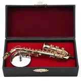 Miniatur-Altsaxophon, Saxophon-Modell mit Ständer und Gehäuse, Vergoldetes Instrumentenmodell, Mini-Altsaxophon-Tenorsaxophon-Heimdekoration