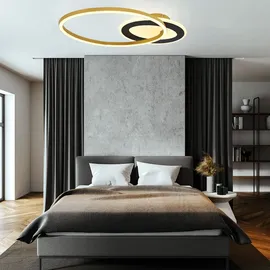 GLOBO Deckenleuchte Ringform Wohnzimmerlampe schwarz gold Design Deckenlampe mit drehbarem Elemnt, Metall Acryl, opal, 1x 24w 1140lm 3000k, Lxbxh 53x23,5x7 cm