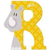 Sevi 83018 Tier Holzbuchstaben R Rhinozeros ca. 10 cm, Türbuchstaben für Kinderzimmer, ABC Lernspielzeug aus Holz, pädagogisches Spielzeug für Kinder ab 3 Jahren, Buchstabe Tiere, Gelb