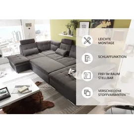 ed exciting design Wohnlandschaft Webstoff U-Form 3-Sitzer Grau