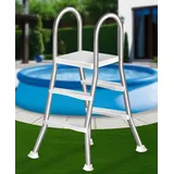 135 cm Lange Pooltreppe mit 4 Stufen, A-förmige Edelstahl-Poolleiter für Aufstellpools, rutschfeste breite Stufen, rostbeständig, Tragkraft 250 kg,85cm