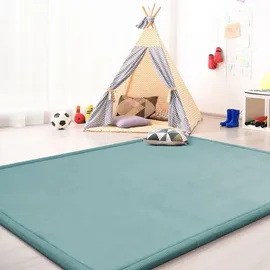 TT Home Krabbelmatte Babyzimmer Teppich Spielmatte Kinder Unifarben Rutschfest Flauschig Farbe: Blau,