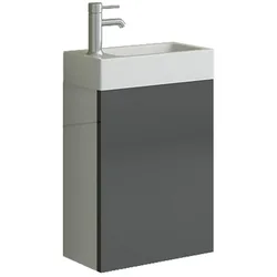 Aarau Badset Gäste WC Badmoebel grau Hochglanz Waschbecken schmal SMC Waschtisch Unterschrank