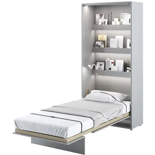 MEBLINI Schrankbett Bed Concept - Wandbett mit Lattenrost - Klappbett mit Schrank - Wandklappbett - Murphy Bed - Bettschrank - BC-03-90x200cm Vertikal - Grau Matt