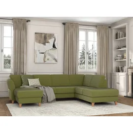 sit&more Wohnlandschaft SIT & MORE "Visby U-Form", grün, B:303cm H:87cm T:213cm, Sofas, Wohnlandschaft, wahlweise mit Bettfunktion und Stauraum, frei im Raum stellbar