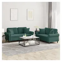 VidaXL 2-tlg. Sofagarnitur mit Kissen Dunkelgrün Samt