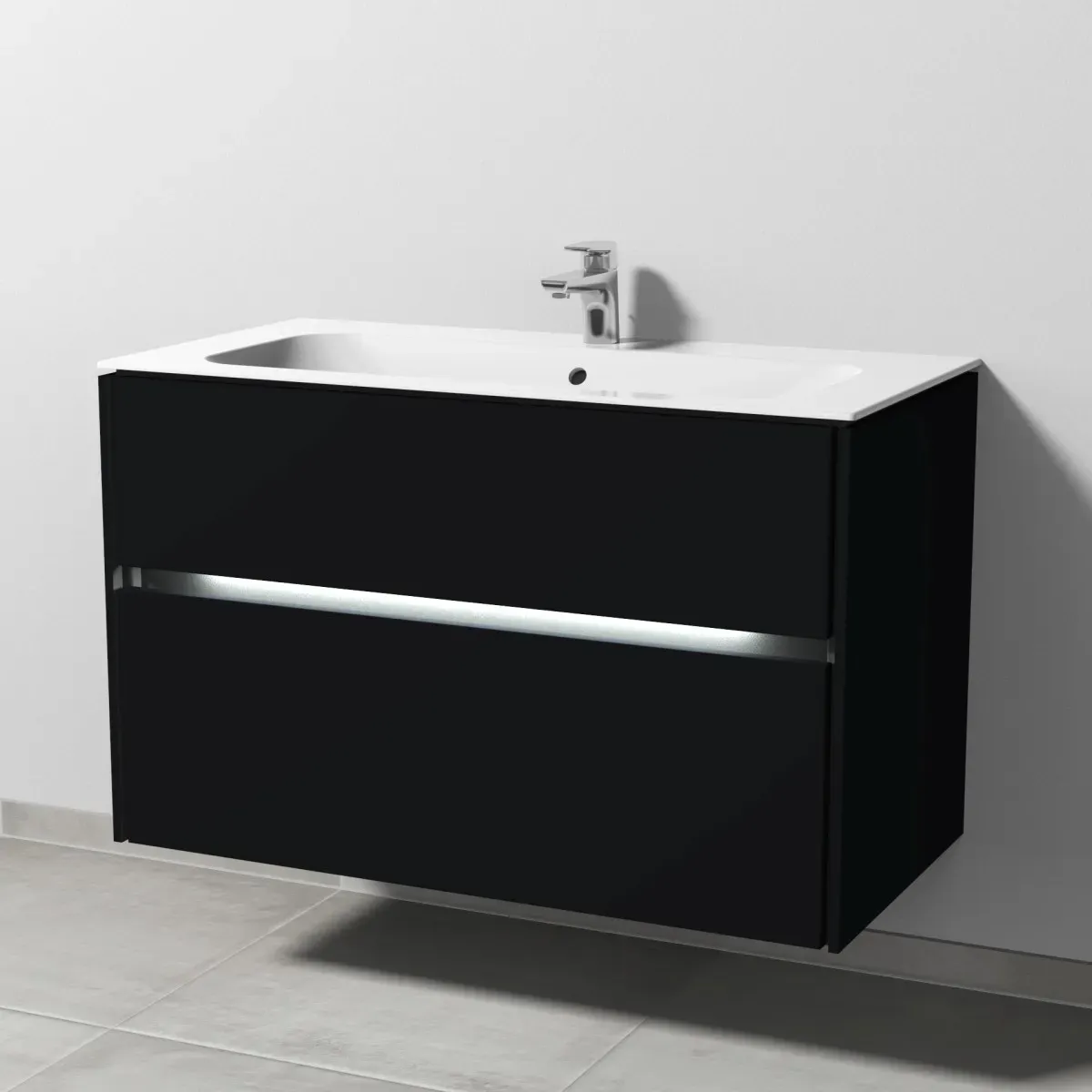 Sanipa Twiga Keramik-Set Finion mit 2 Auszügen und LED-Beleuchtung, Schwarz-Matt, SL27108 SL27108