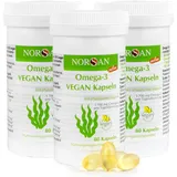 NORSAN Premium Omega 3 Vegan Kapseln 3er Pack (3x 80 Stück) / 1.700mg Omega 3 pro Tagesdosis/vegane Algenöl Kapseln mit hohem EPA- & DHA-Anteil/Omega 3 Algenöl aus nachhaltigem Anbau