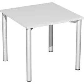 Geramöbel Flex Schreibtisch lichtgrau, silber quadratisch, 4-Fuß-Gestell silber 80,0 x 80,0 cm